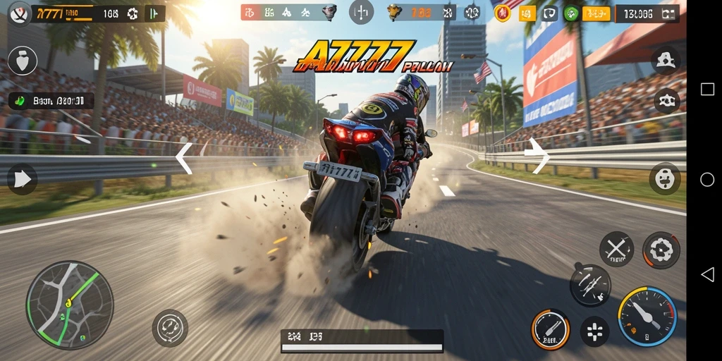 Tangkapan layar utama A7777 menampilkan aksi balap motor yang intens dan mendebarkan.
