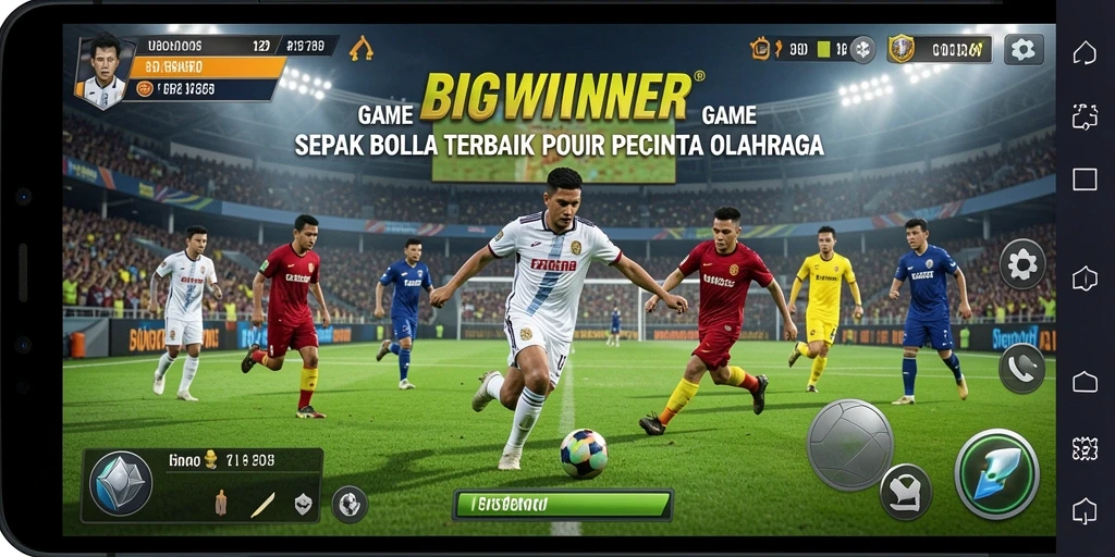 Tangkapan layar gameplay BIGWINNER menunjukkan aksi seru dalam pertandingan olahraga.