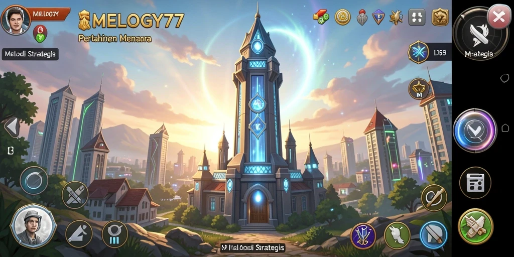 Tampilan gameplay <strong>MELODY77</strong> yang mendebarkan dalam mempertahankan menara.