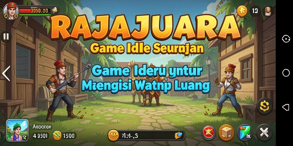 Screenshot utama RAJAJUARA menampilkan karakter yang sedang bertarung dalam mode Idle.