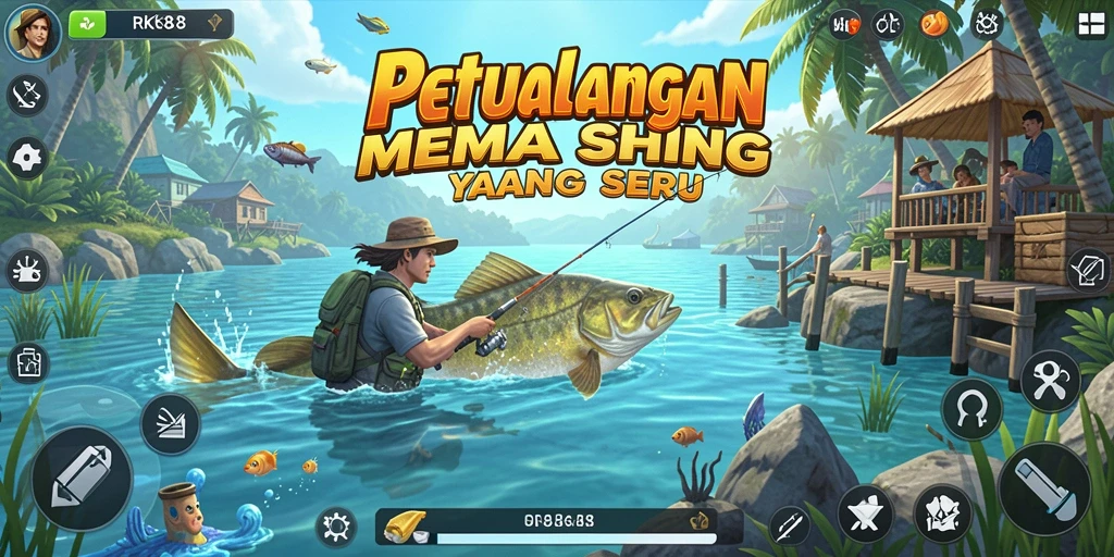 Tangkapan layar utama RK88 menampilkan gameplay memancing yang mendebarkan.