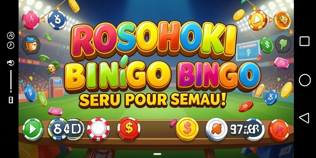 Screenshot gameplay ROSOHOKI dengan papan Bingo yang penuh warna.