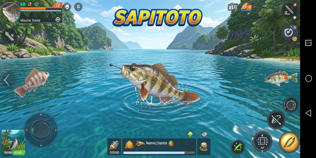 Screenshot gameplay SAPITOTO menampilkan keindahan memancing di alam terbuka.