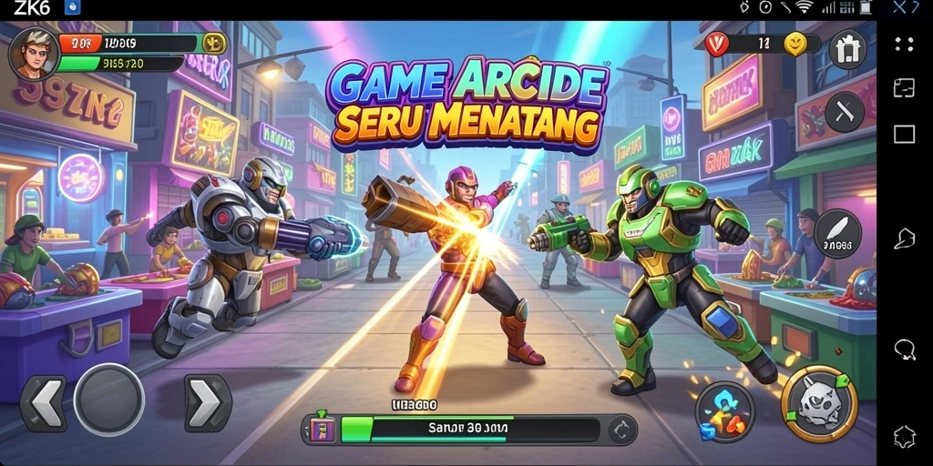 Screenshot gameplay ZK6 menampilkan aksi seru dalam permainan Arcade.